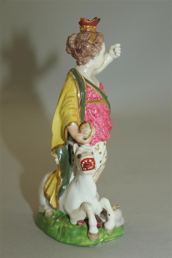 A Derby porcelain group of Britannia, late 18th century, 13.8cm, restorations, lacking trident